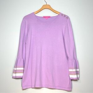 LILLY PULITZER Callee Sweater Lilac Gold Buttons Shoulder Bell Sleeve Size Large